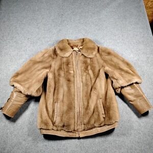 London Leathers by Lilli Ann Vintage Faux Fur Leather Trim Jacket Tan England